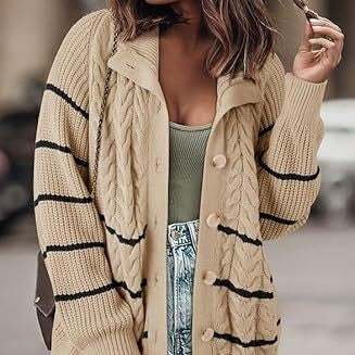 Striped Twist Knitted Button Cardigan