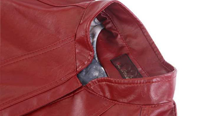 Middle-aged And Elderly Women's Leather Jacket Short Stand Collar Zipper Slim Fit