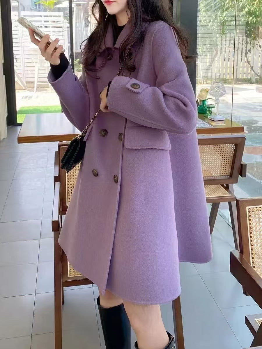 Mid-length Korean Style Doll Collar Autumn And Winter Woolen Woolen Coat