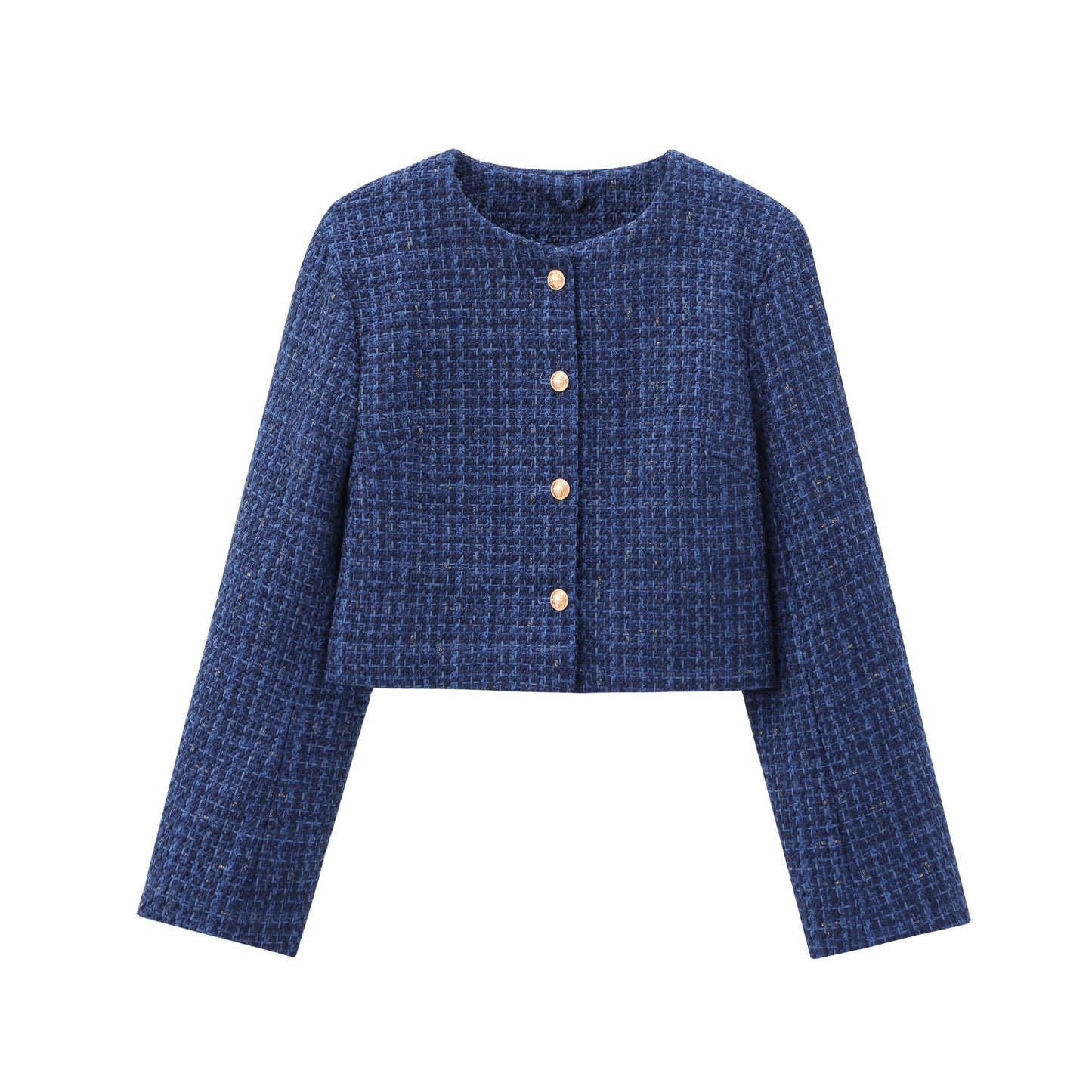 Round Neck Single-breasted Velvet Short Coat