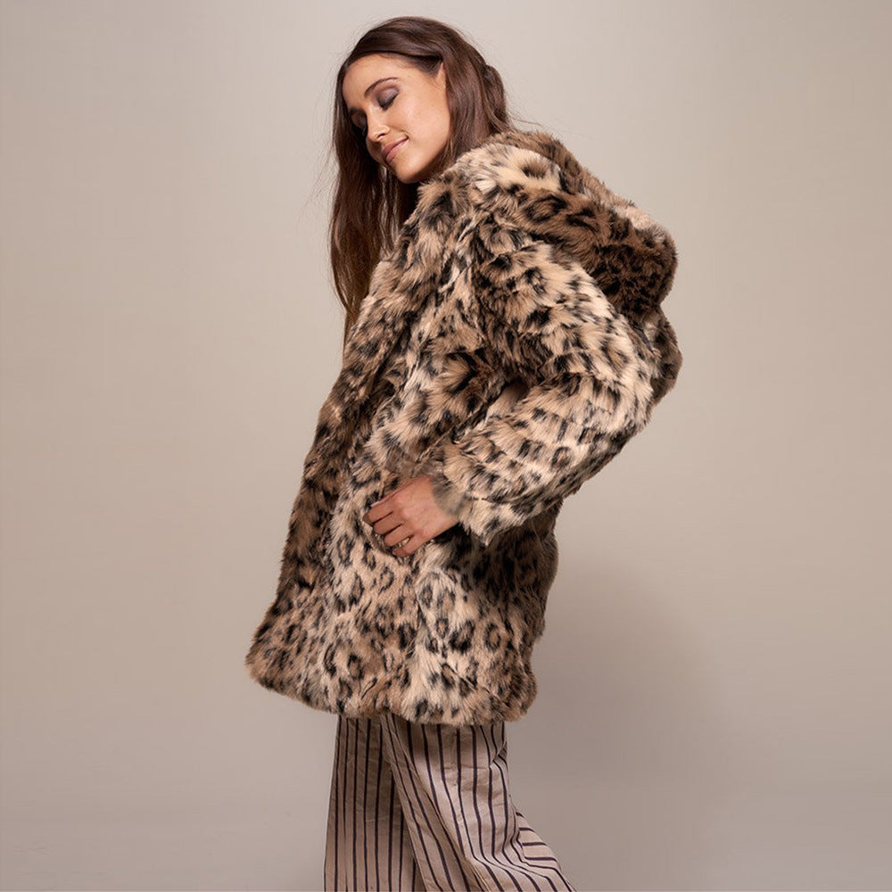 Fashion Warm Mid-length Faux Fur Coat Winter New Women's Coat With Hood