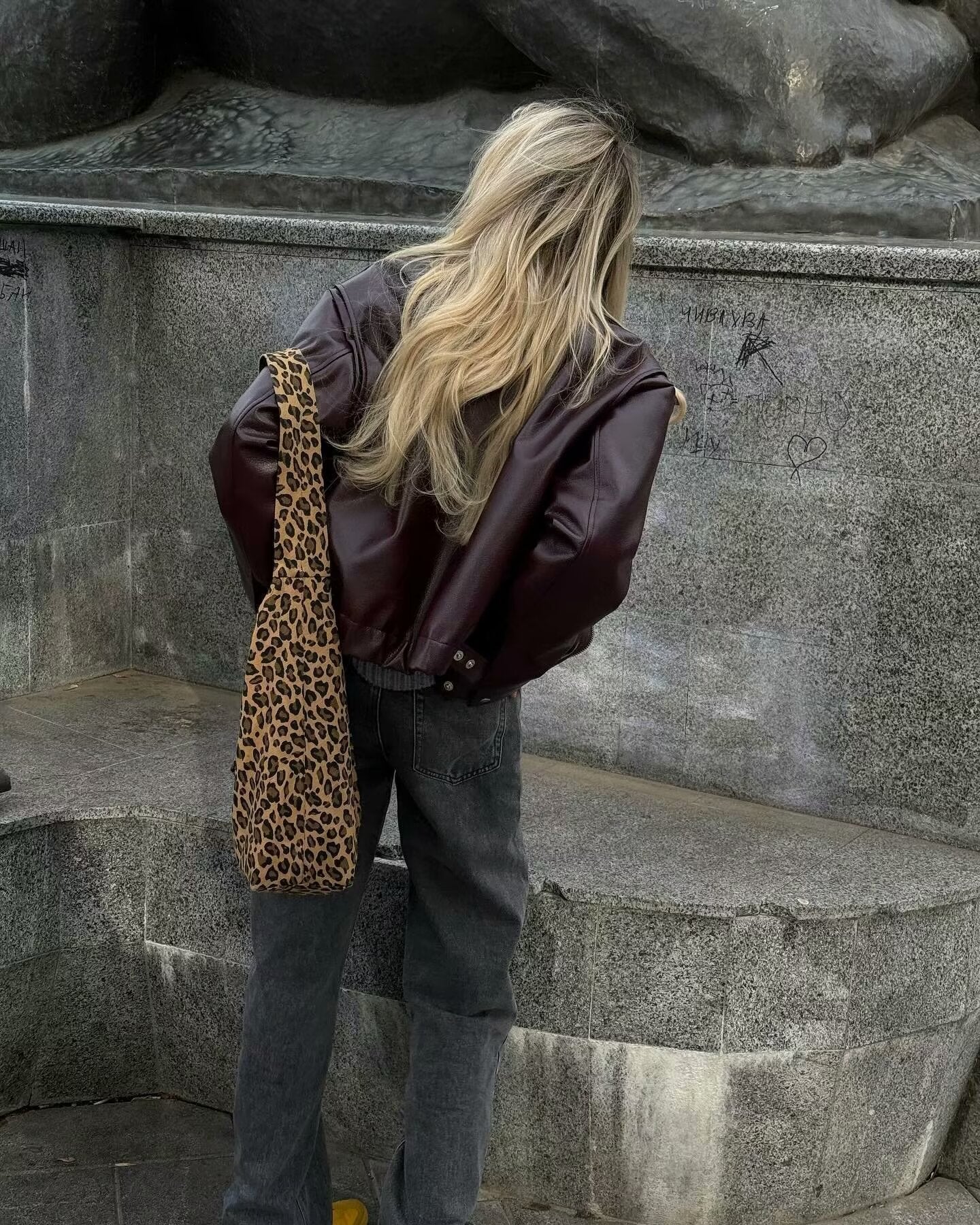 Solid Color Square Collar Leather Jacket Coat