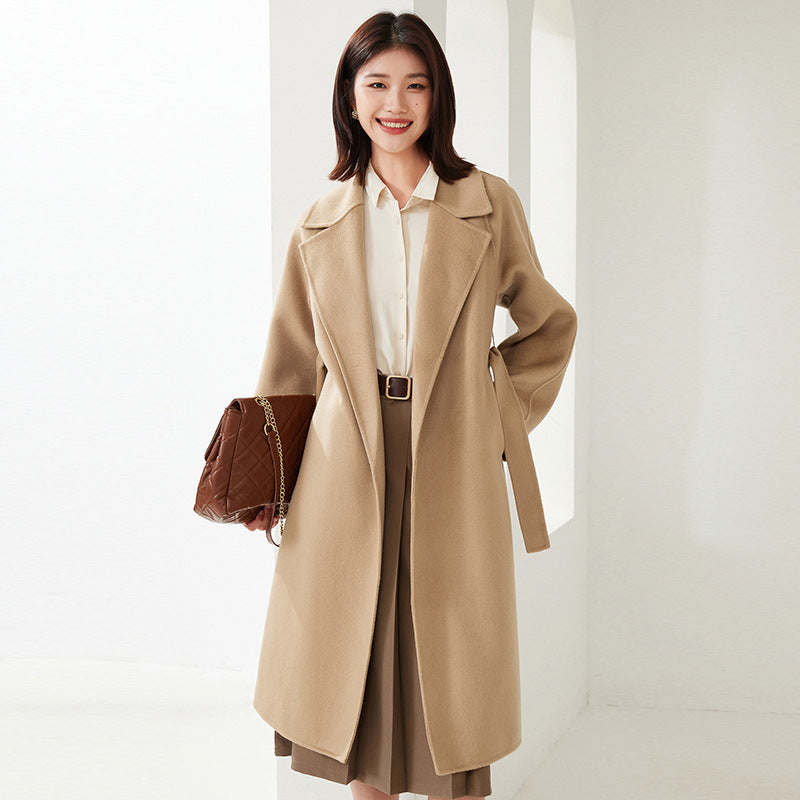 Suit Collar Lace-up Loose Leisure Commute Overknee Long Coat