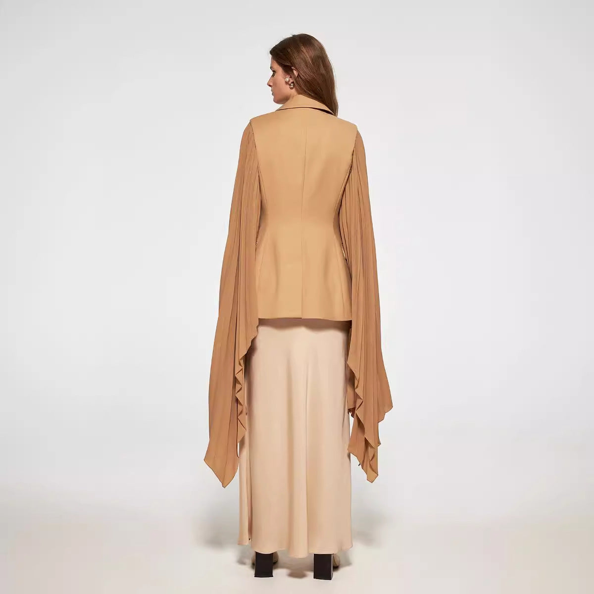 Top Women's Pleated Super Wide Loose Ruffle Sleeve Suit Jacket