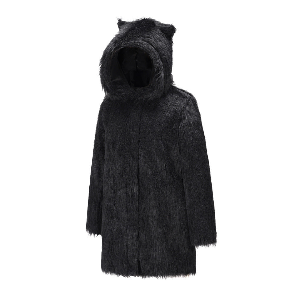 Fashion Warm Mid-length Faux Fur Coat Winter New Women's Coat With Hood