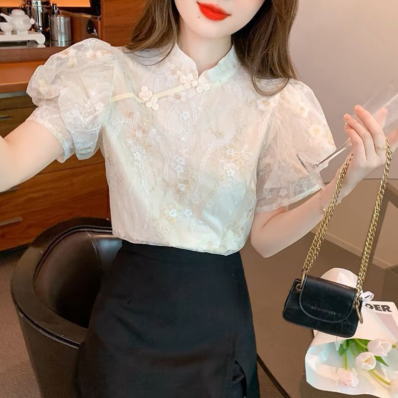 Short Sleeve Summer Chinese Retro Buckle