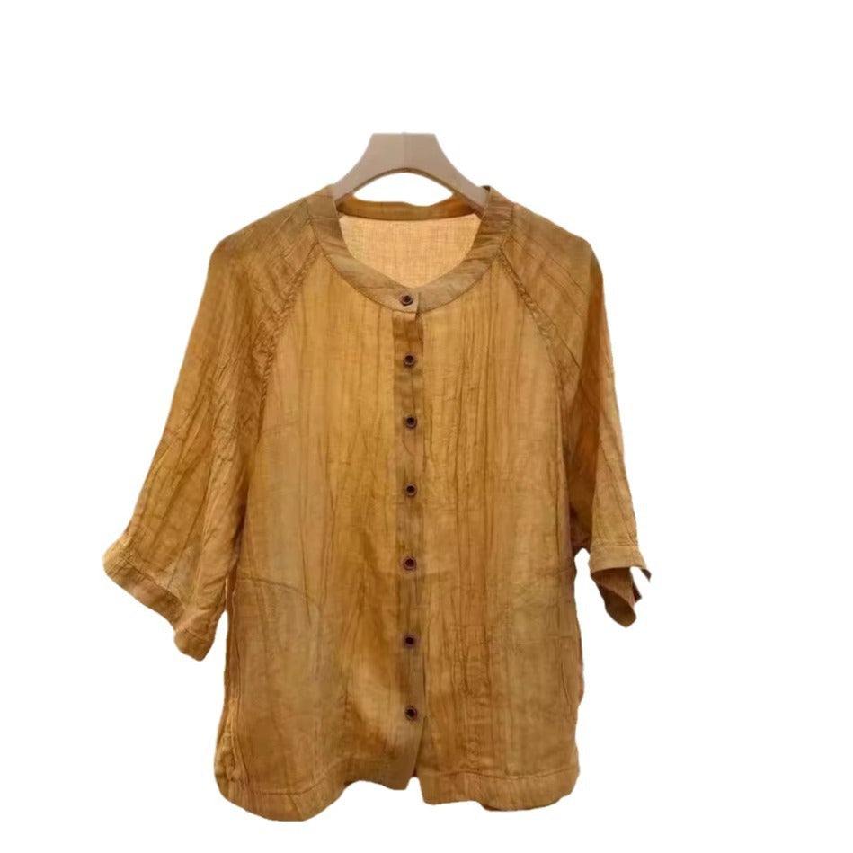 Retro Style Stone Washed Tie-dyed Casual Top For Women