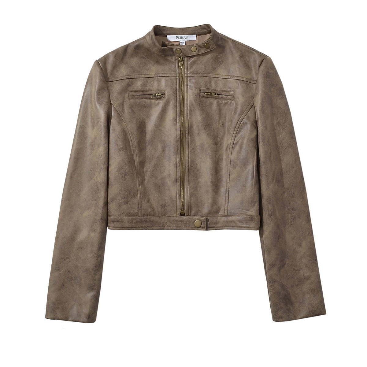 Retro Distressed Short Jacket Women's Slim Stand Collar Faux Deerskin