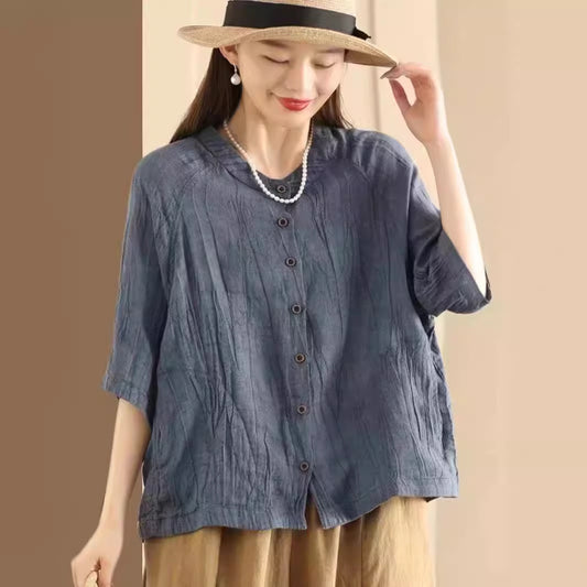 Retro Style Stone Washed Tie-dyed Casual Top For Women