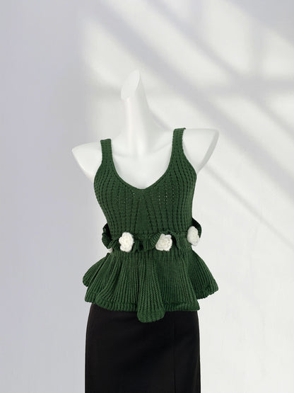 Retro French Handmade Crochet Three-dimensional Flower Top