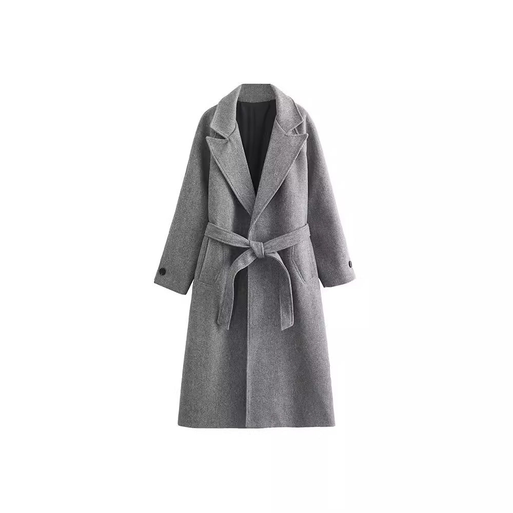 Temperament Fashion Neutral With Waist Woolen Coat