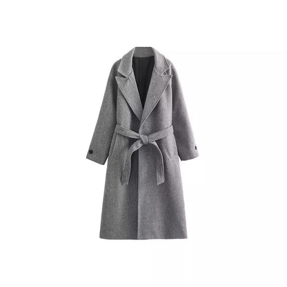 Temperament Fashion Neutral With Waist Woolen Coat
