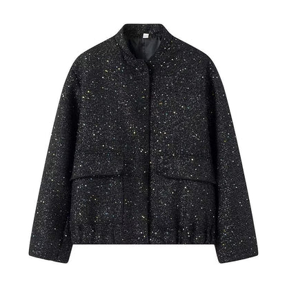 Sequined Long Sleeve Stand Collar Baseball Uniform Jacket Coat