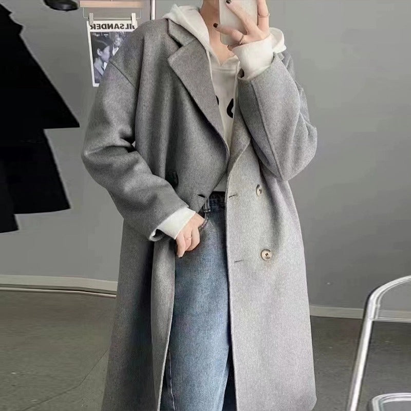Pink Double-faced Woolen Goods Cashmere Trench Coat Women's Mid-length