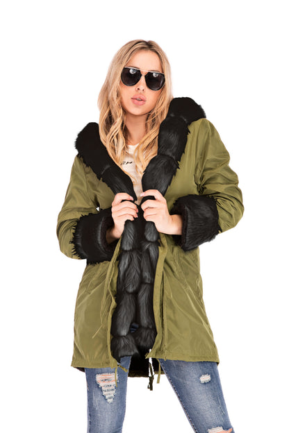 Camouflage plush fur collar warm cotton jacket
