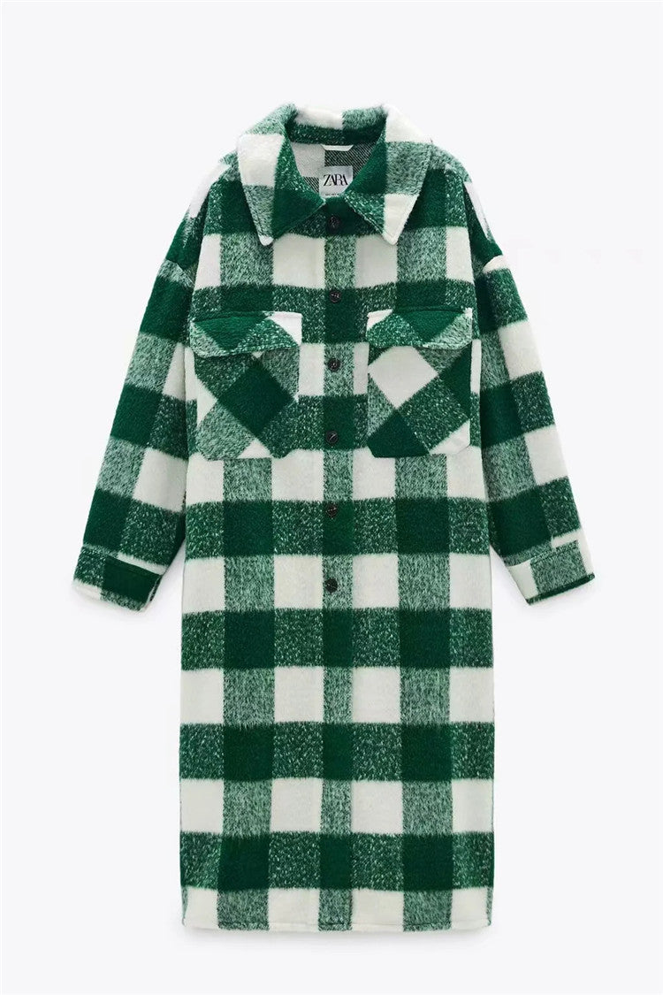 Classic contrast plaid woolen coat