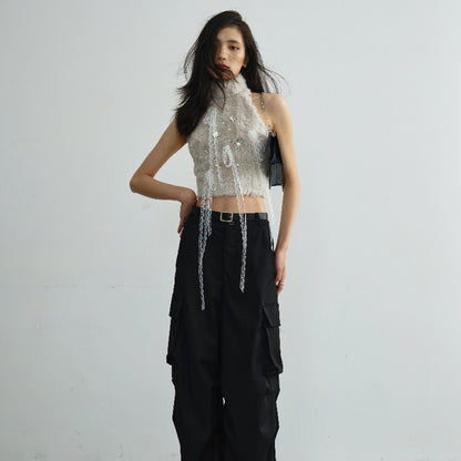 Soft And Adorable Fur Lace Tassel Light Diamond Vest