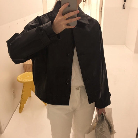Handsome Retro Simple Casual Loose All-match Solid Color Matte Leather Jacket