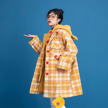 Tartan coat new fake two piece patchwork coat