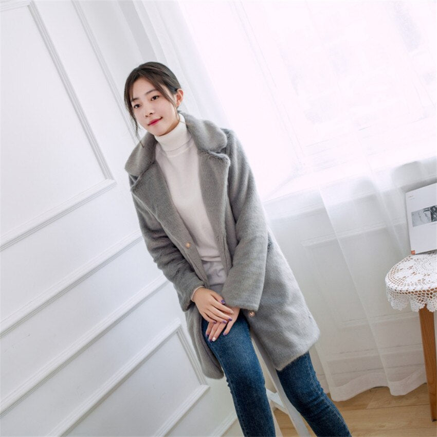 Faux fur mink  women mid-length women's coat