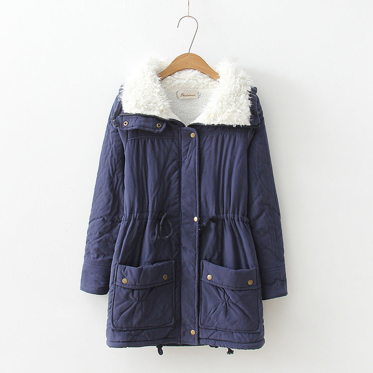 Candy-colored waist-strap cotton coat