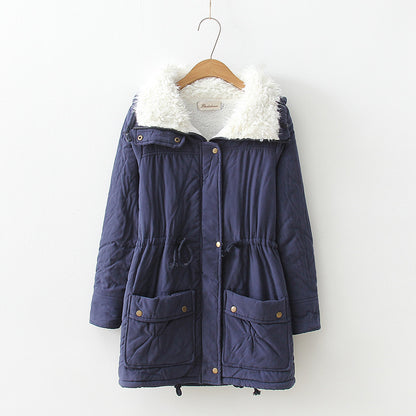 Candy-colored waist-strap cotton coat
