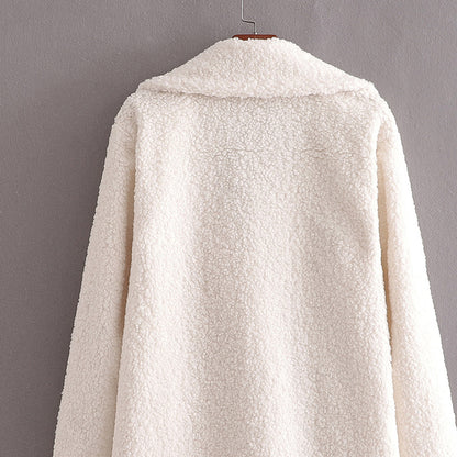 Fashion Simple Pure Color Women's Lapel Wool Coat