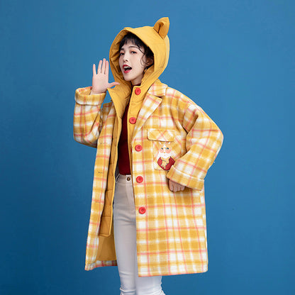 Tartan coat new fake two piece patchwork coat