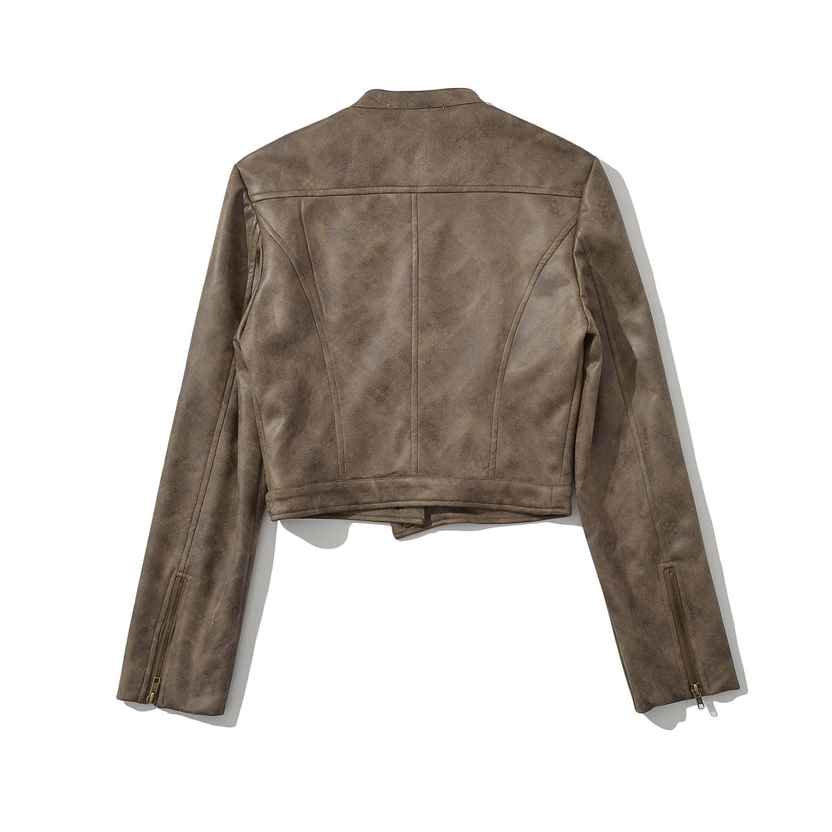 Retro Distressed Short Jacket Women's Slim Stand Collar Faux Deerskin