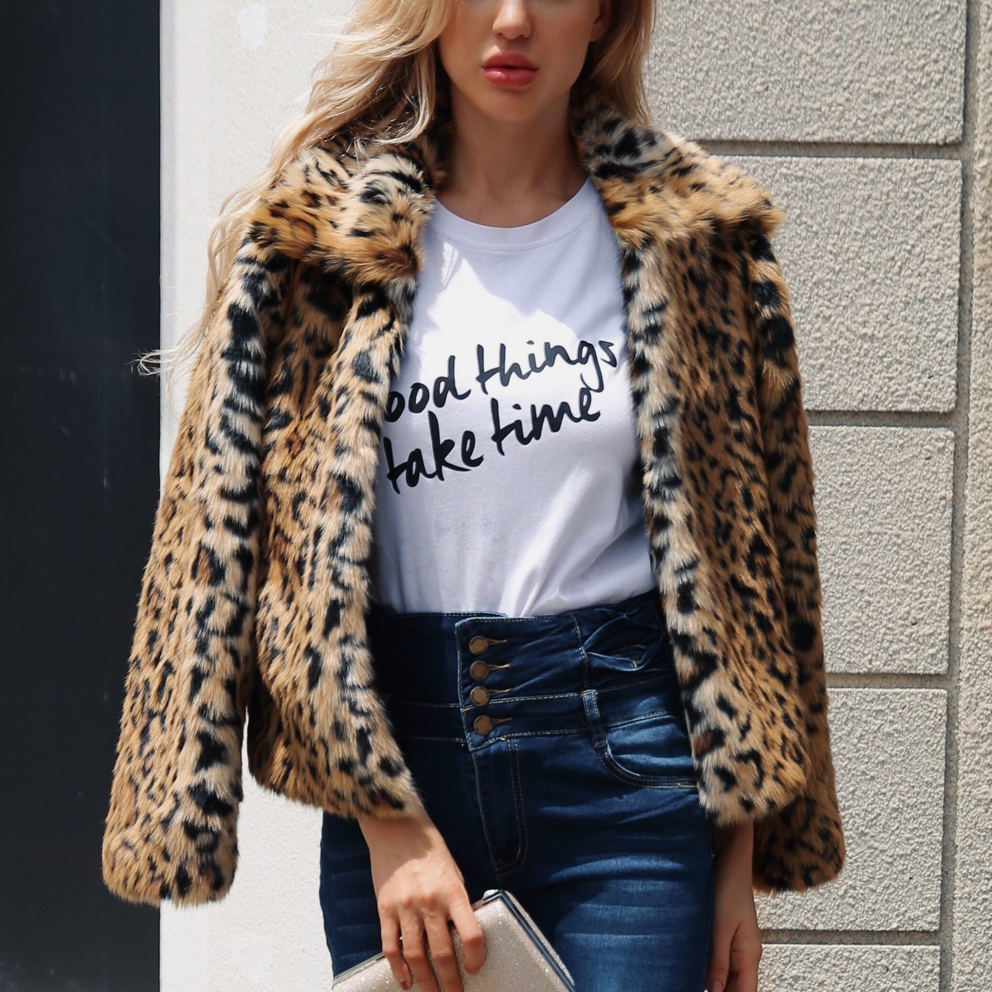 Faux fur women's lapel jacket autumn and winter new long-sleeved plush