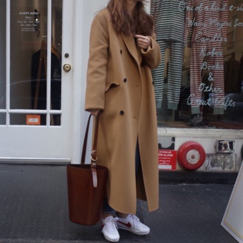 Fashion Double-Breasted Loose Long Woolen Coat