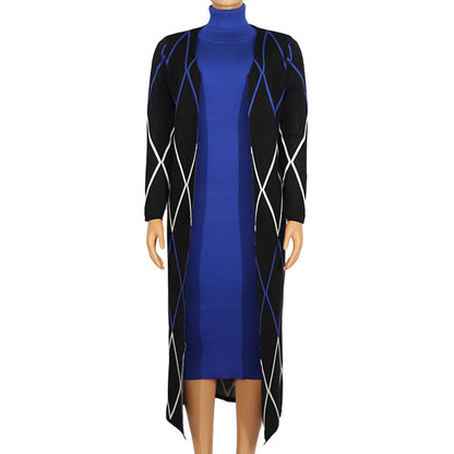 Knitted Sweater Suit Skirt Fashion Slim Big Size High Neck Loose Two Piece Suit