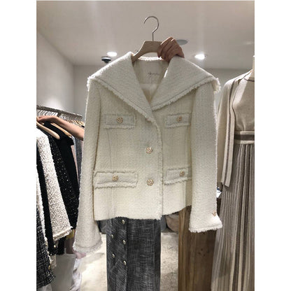Fashionable Temperament Big Lapel Raw Edge Buttoned Short Jacket Female Trend