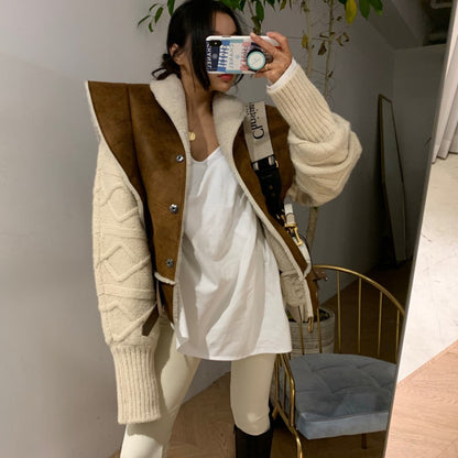 Lamb Fur And Fur One Piece Stitching Heavy Industrial Temperament Vest  Jacket