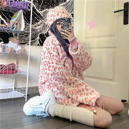 Korean Version Of Pink Lamb Wool Loose Padded Winter Coat