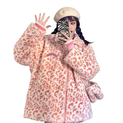 Korean Version Of Pink Lamb Wool Loose Padded Winter Coat