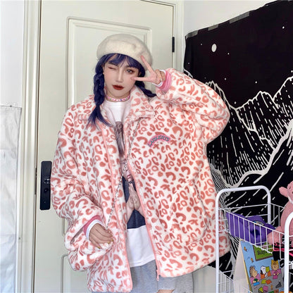 Korean Version Of Pink Lamb Wool Loose Padded Winter Coat