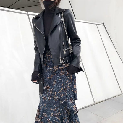 Spring New Korean Style Temperament Short Leather Women's Skinny Motorcycle Leather Jacket Coat Trend