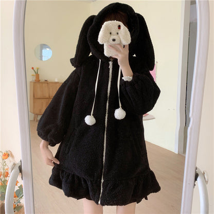 Cute Ears Hooded Padded Lamb Wool Coat