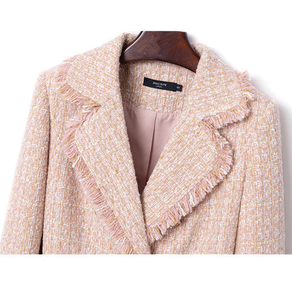 Tweed Suit Female Light Mature Retro Short Lapel Top, Lady's Small Fragrance Jacket