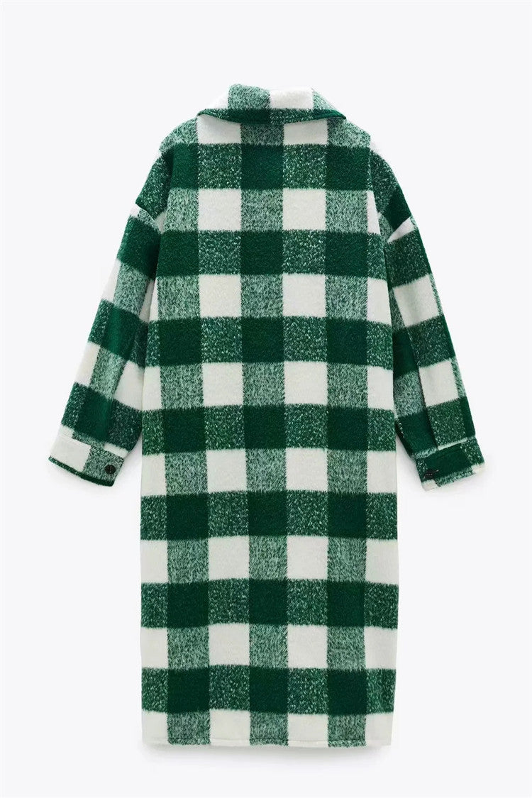 Classic contrast plaid woolen coat