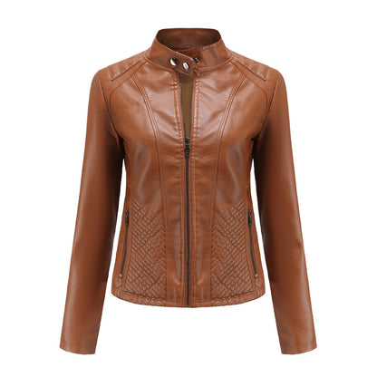 Simple European And American Trend Thin Coat Long Sleeve Motorcycle Jacket Women