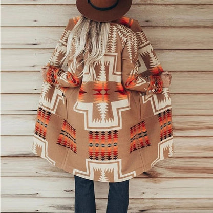 Patchwork lapel buttoned woolen coat