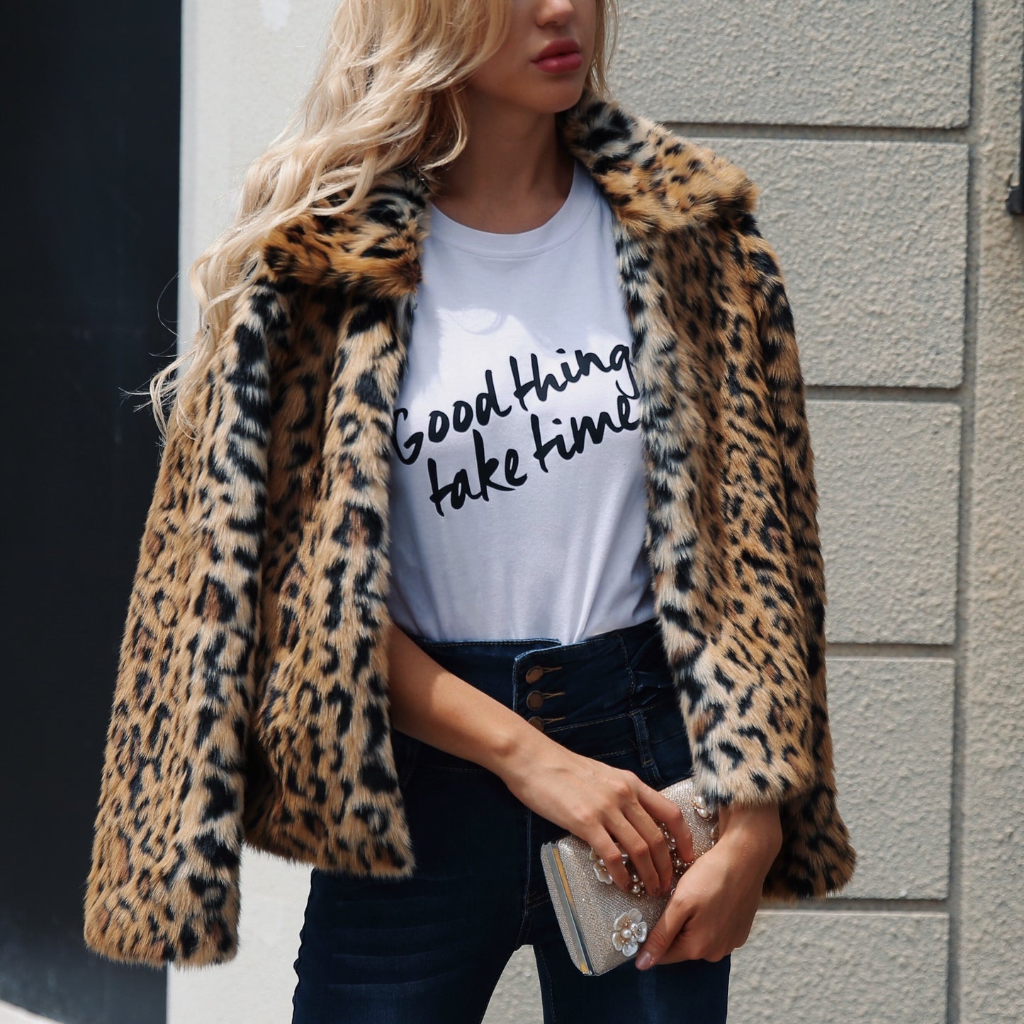 Faux fur women's lapel jacket autumn and winter new long-sleeved plush