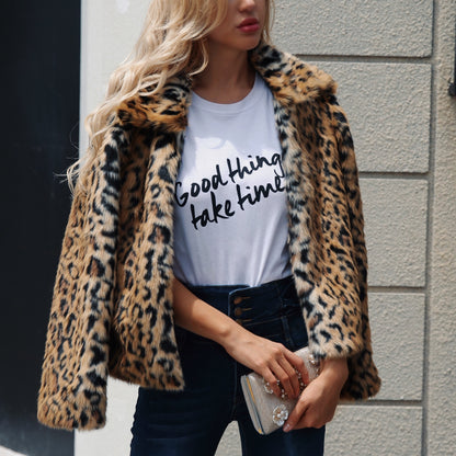 Faux fur women's lapel jacket autumn and winter new long-sleeved plush