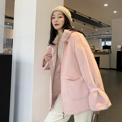 Women's short fur coat with imitation mink plush