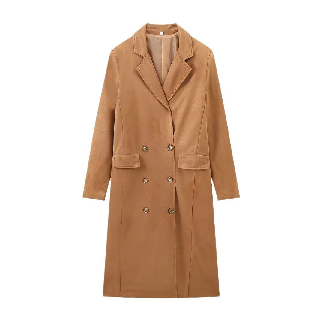 Women's Lapel Long Sleeve Double Breasted Plush Jacket