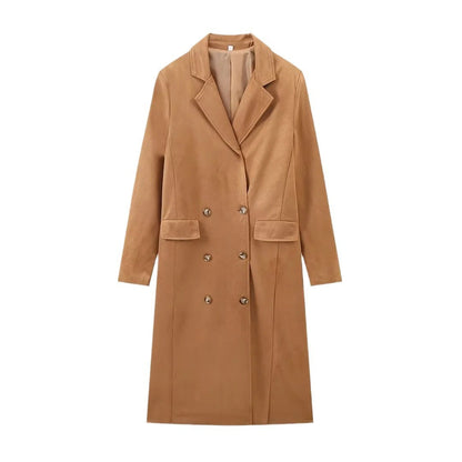 Women's Lapel Long Sleeve Double Breasted Plush Jacket