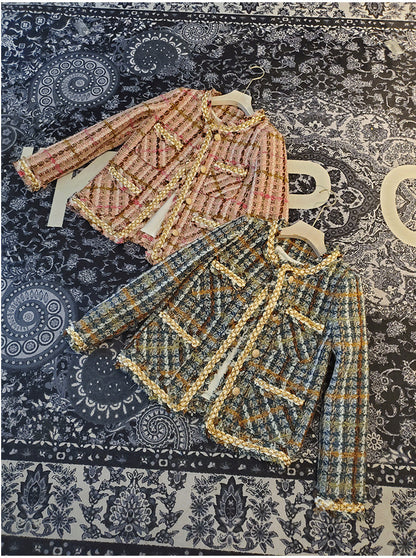 Small fragrant tweed short coat female fringed plaid