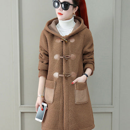 Plush Faux Lamb Wool Mid-length Woolen Coat